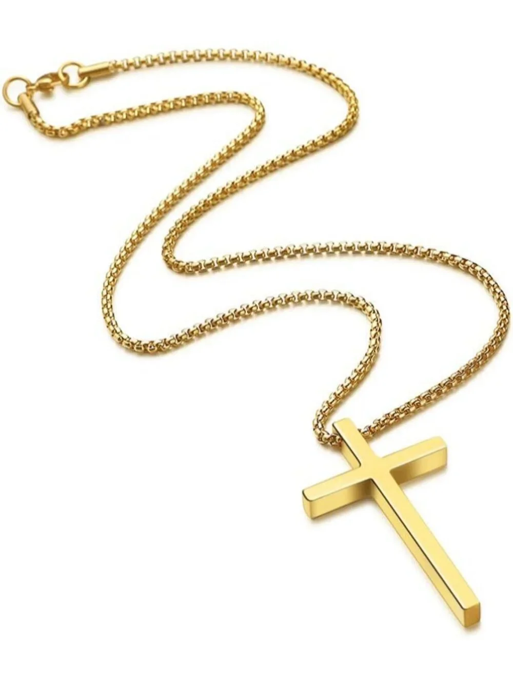 Men's Fashion Jewelry Stainless Steel Cross Necklace Gold Pendant Chain Gift